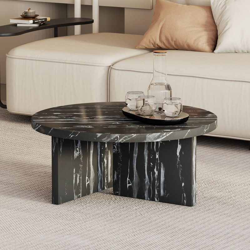 Table basse ronde, Noir de Carrare