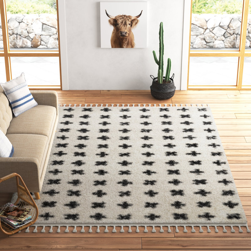Tapis à poil long Biviana Tribal, Rectangle 5 pi 3 po x 7 pi 3 po
