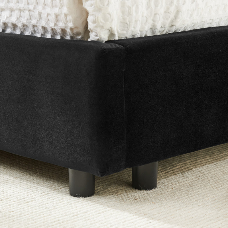 Upholstered bed frame with slats no box spring required, Black