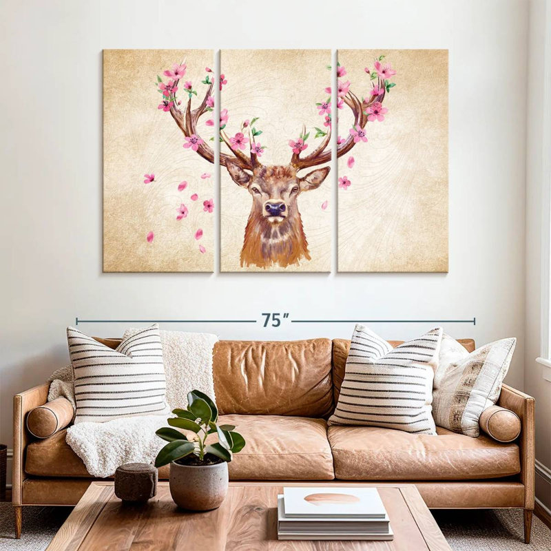 Brampt Pink Floral Deer, 42" H x 65" W