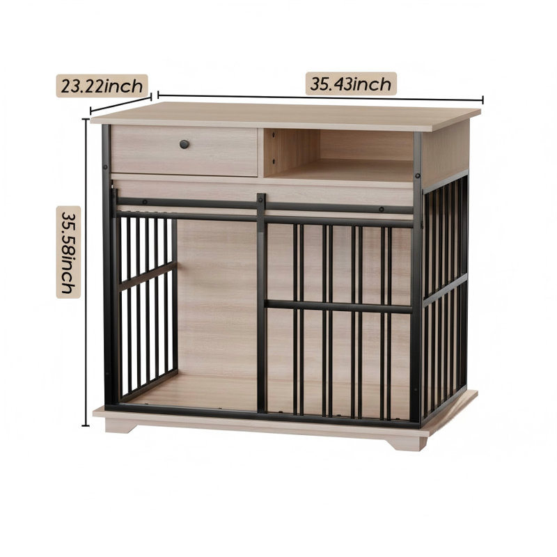 Meuble de chenil en bois de style traditionnel, avec plateau amovible, conçu pour les moyennes et grandes races