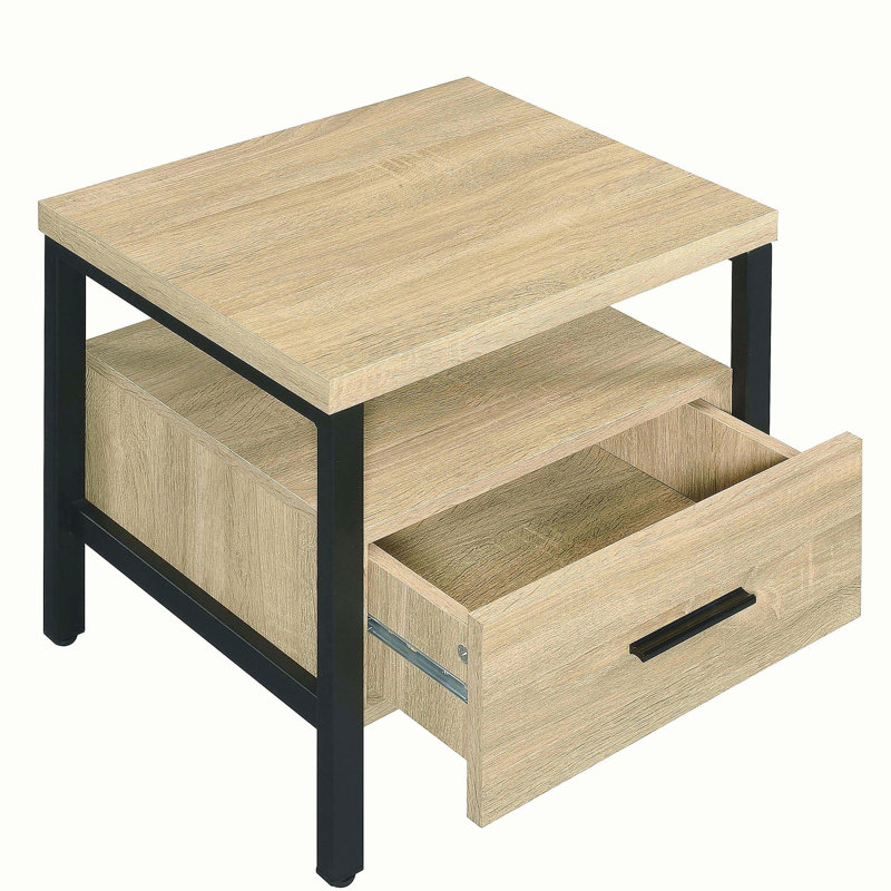 Table d'appoint en chêne et noir à 1 tiroir