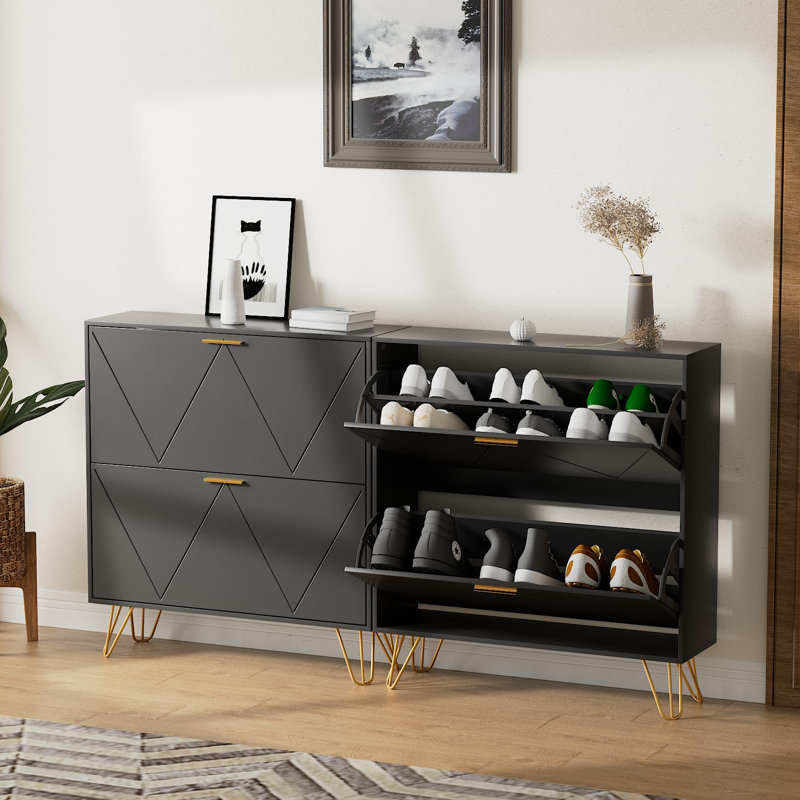 Armoire de rangement pour chaussures 36 paires avec 4 tiroirs, Noir, noir, noir, noir