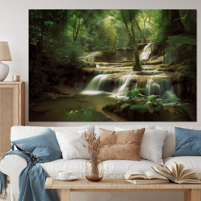 Waterfall In Dense Forest II - Landscape Mountains Wall Art Prints