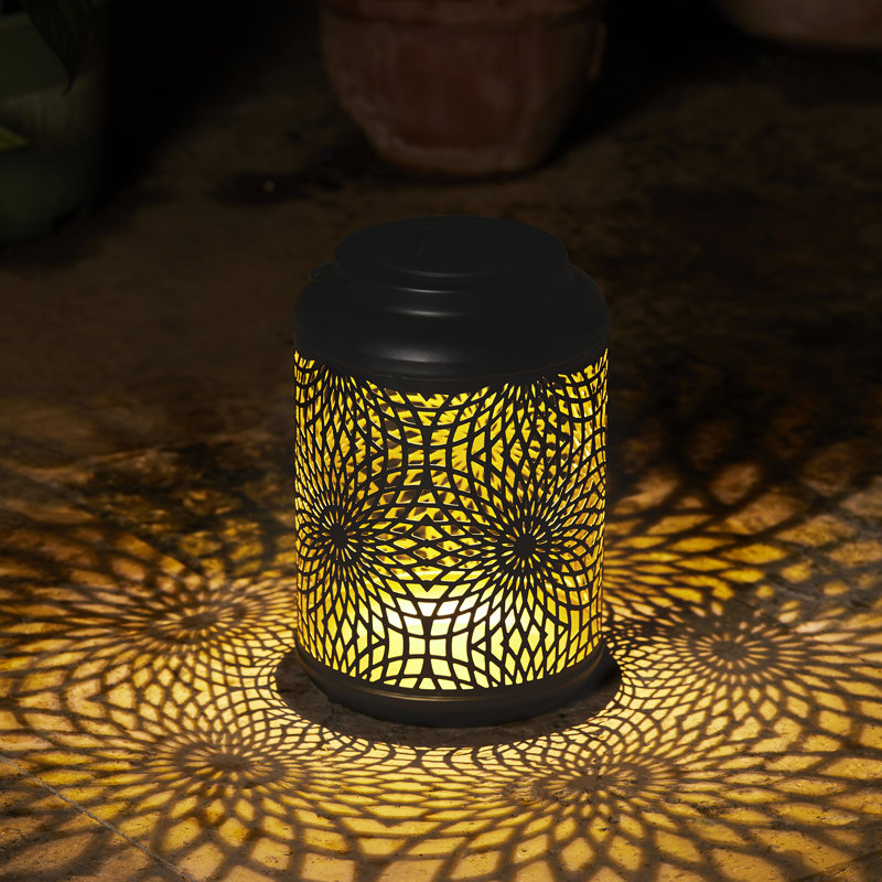 Retro Black Metal Cutout Solar Powered Outdoor Lantern
