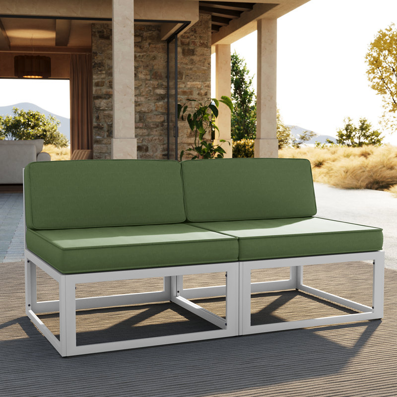 2-Piece Aluminum Outdoor Patio Side Chair (Set of 2), Cream, Green