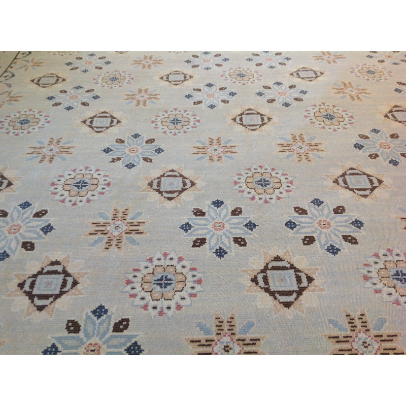 Tapis unique en laine noué à la main beige de 9 pi 3 po x 11 pi 9 po
