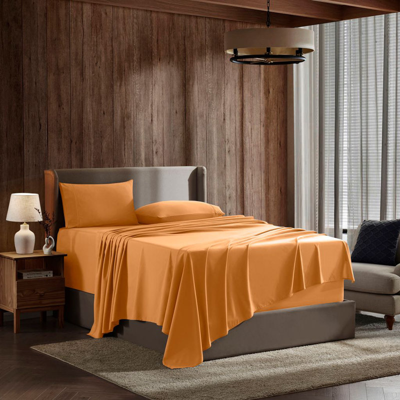 Ensemble de draps en micro-fibre, Très grand californien, Orange abricot
