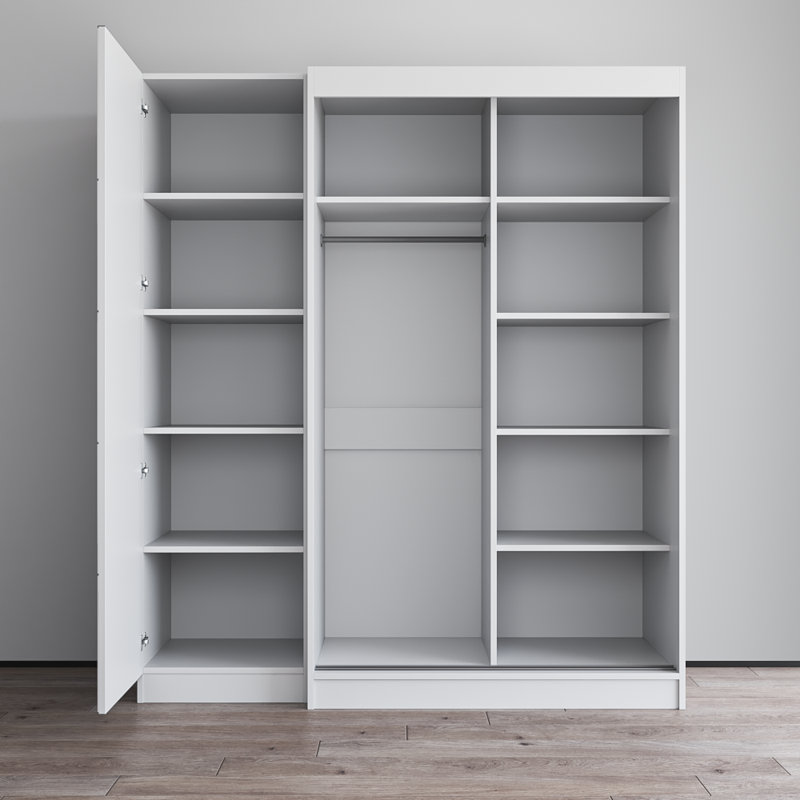 White Glass Front Contemporary Wardrobe Armoire