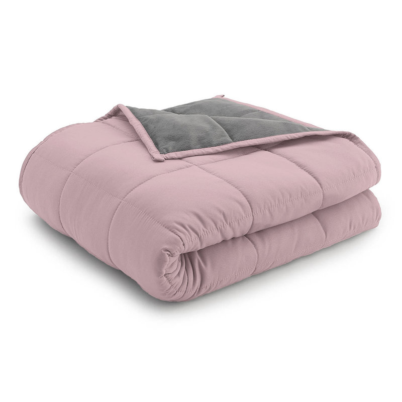 Reversible Grey and Pink Fleece Weighted Blanket, 15 lbs
