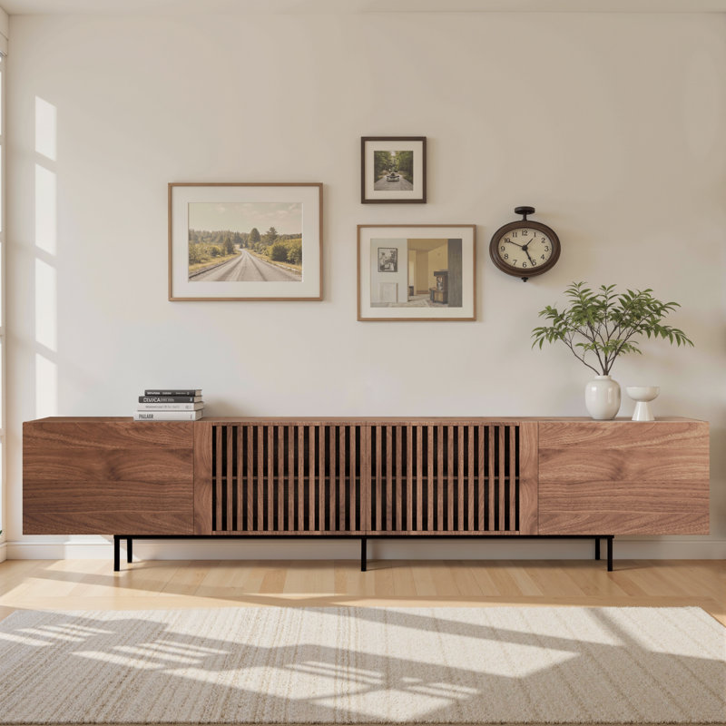 TV Stand Cabinet with Storage Walnut TV Unit for 65+ inch tv for Living Room Or Bedroom Mid-century Modern Wooden Media Console