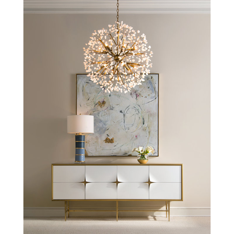 Blue and Brass Pillar Table Lamp with Acrylic Base