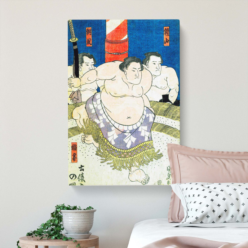 Three Sumo Wrestlers by Utagawa Kunisada - Wrapped Canvas, 76cm H x 50cm W x 3cm D