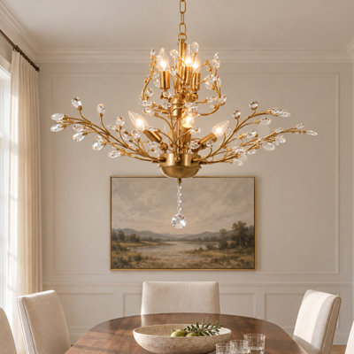 Gold Antique Bronze 7-light Branch Leaf Floral Crystal Chandelier - Adjustable Length 
