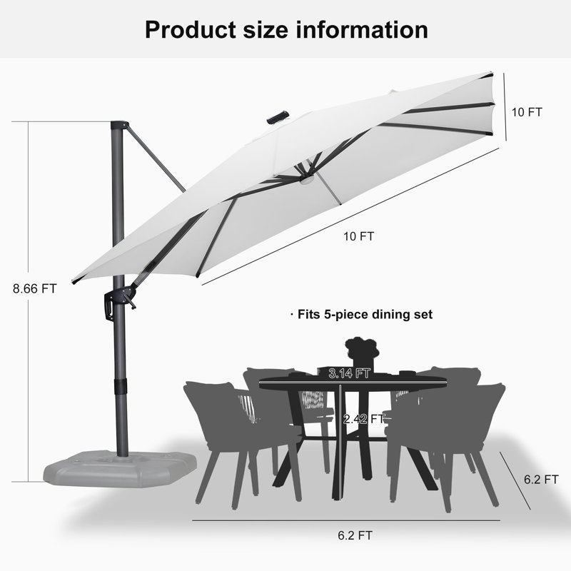 304cm Lighted Cantilever Parasol, White