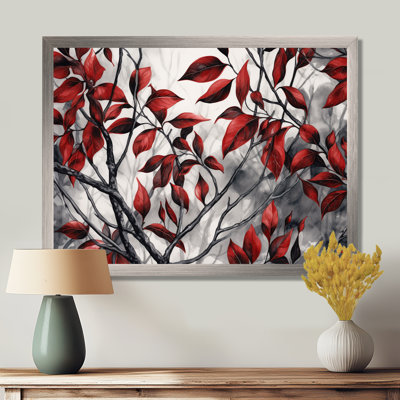 Imprimé de feuilles rouges et grises sur un arbre VI