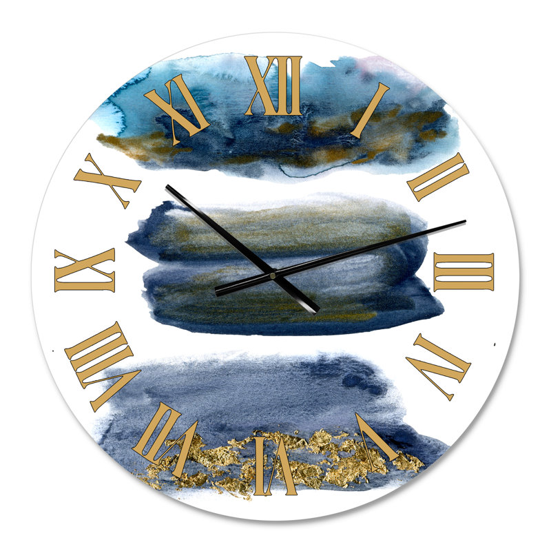Nuage aquatique abstrait avec touches dorées - horloge murale moderne, Petit