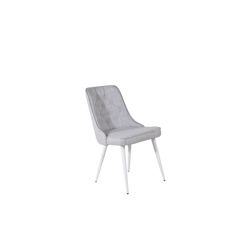 Anjail 49cm H Tufted Polyester Blend Upholstered Side Chair, White, Light Grey