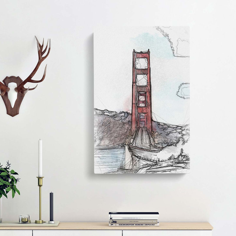 Golden Gate Bridge In Abstract - Wrapped Canvas, 60cm H x 40cm W x 3cm D