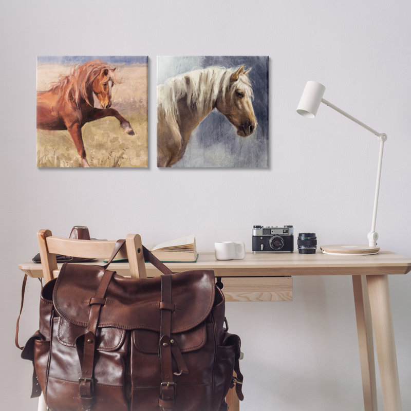  «Rustic Stallions Portraits», ensemble de 2 toiles murales par Nina Blue, H 17 po x l 17 po