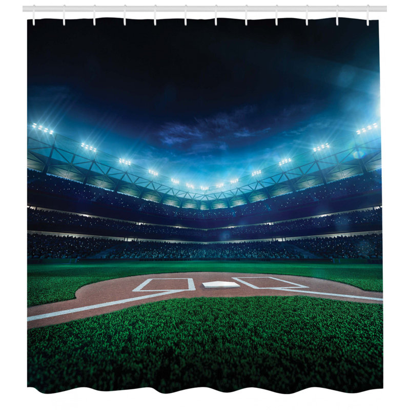 Ensemble de rideau de douche baseball + crochets, H 69 po x l 105 po