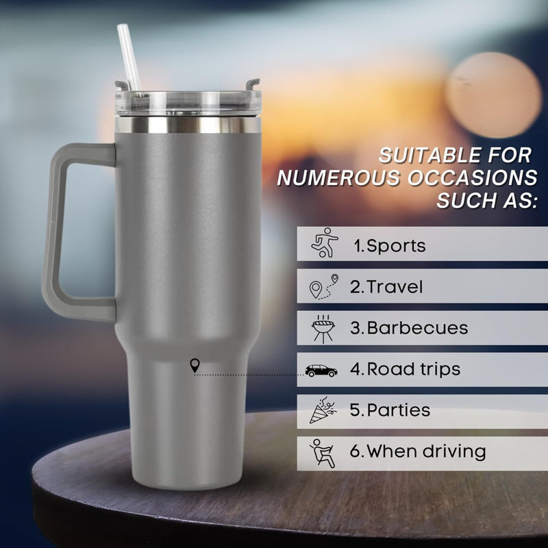 Belfry Kitchen Montanari 1200ml Vacuum Insulated Stainless Steel Travel Tumbler, Grey