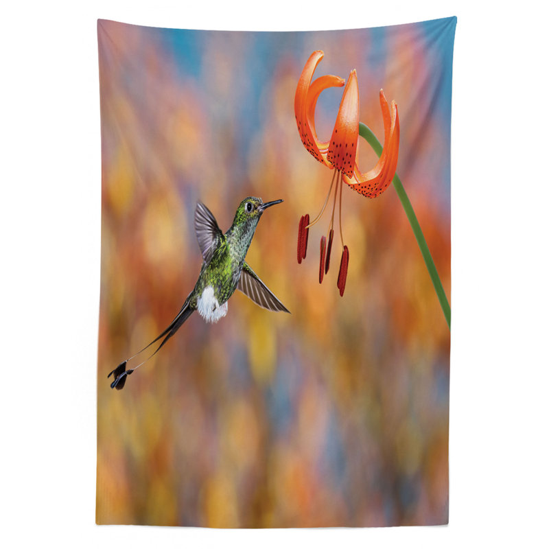 Nappe ambesonne hummingbird nappe, botte pour décoration de lily de tiger, housse de table rectangulaire pour la cuisine de salle à manger, 60 po x 90 po, vert orange