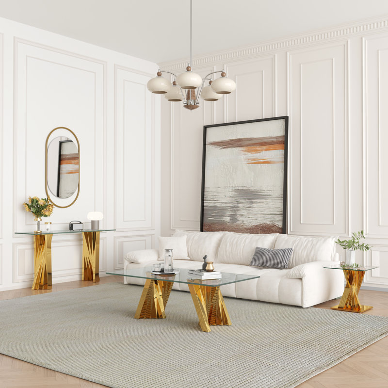 55.12'' Glass Top Console Table, Gold
