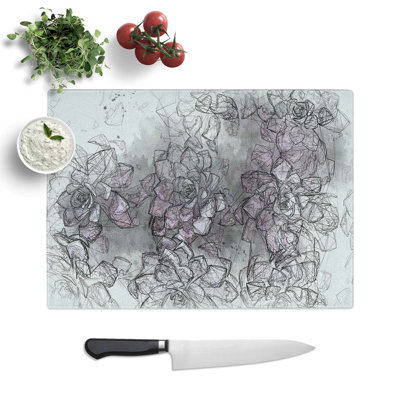 Tempered Glass Pretty Succulent Plants Chopping Board