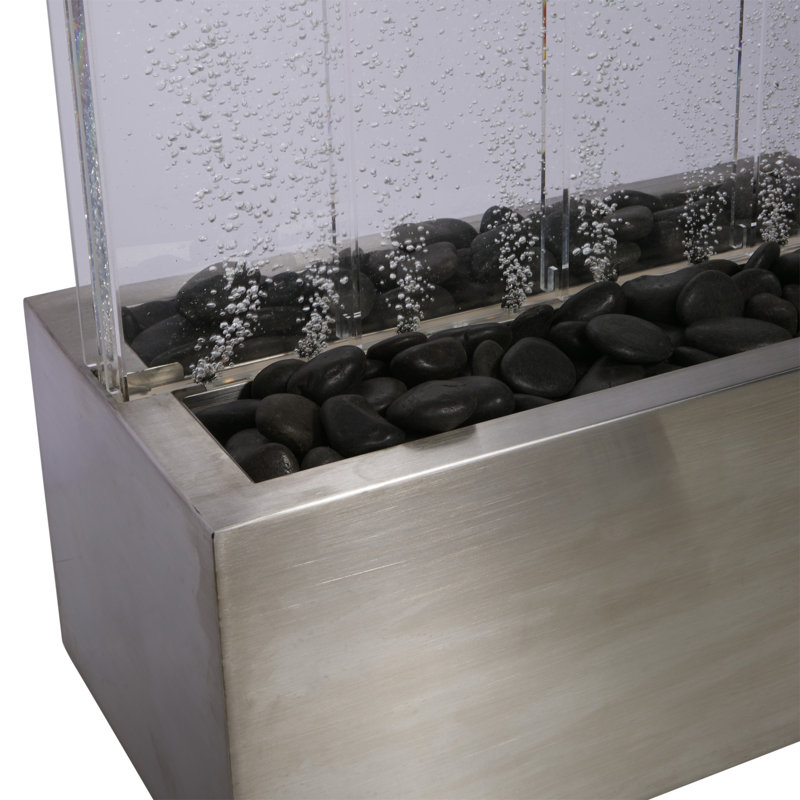 Bubble Wall Indoor Water Fountain, 72" with Color-Changing LED Lights and Remote, Silver, Silver
