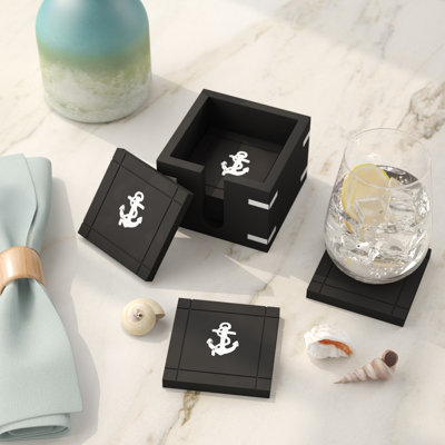 Longwell Wood Square 6 Piece Coaster Set With Holder