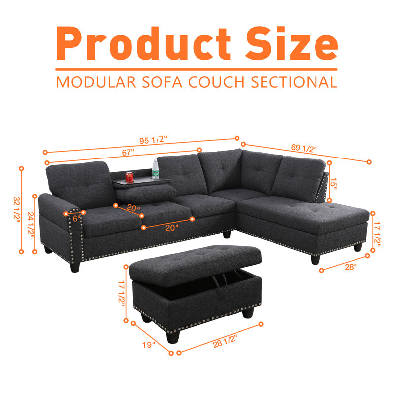 Gavette Upholstered Sectional, Gavette Dark Gray Fabric