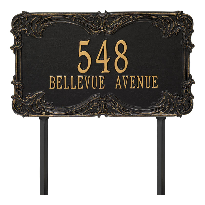 Signature Series 2-Line Lawn Address Sign, Black, Gold, Yes