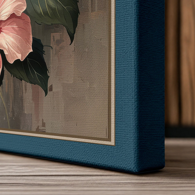 Hibiscus Study Botanical - Wrapped Canvas, 30x20 - 76.2 x 50.8 cm, Teal Border