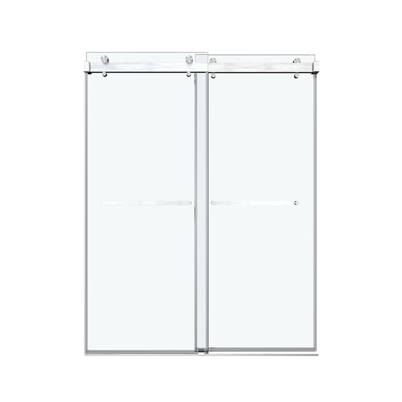 Porte de douche coulissante sans cadre avec verre transparent de 3/8 pouce (10 mm) pour salle de bain, Nickel brossé