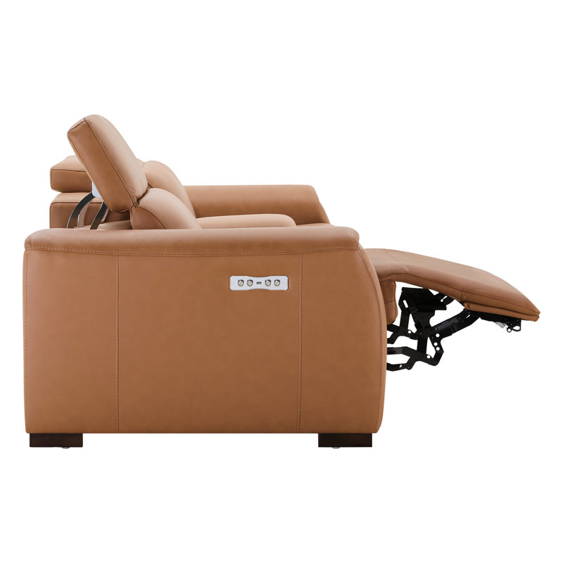 Thea 3 - Piece 93.9'' Genuine Leather Power Reclining Modular Sofa, Aline Butternut