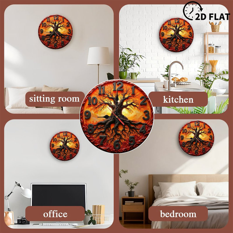 Orange Sunset Tree of Life Wall Clock