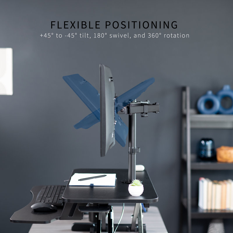 Black Adjustable Standing Desk Converter with Dual Monitor Mount