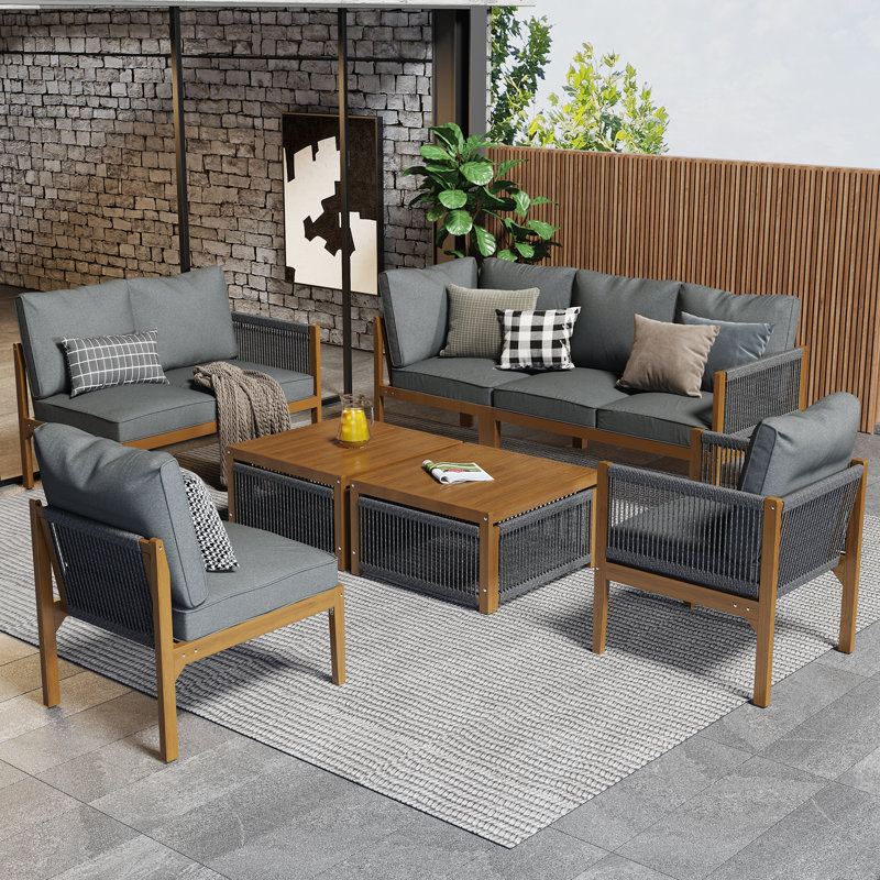 7 - Person Seating Group With Cushions, Grey