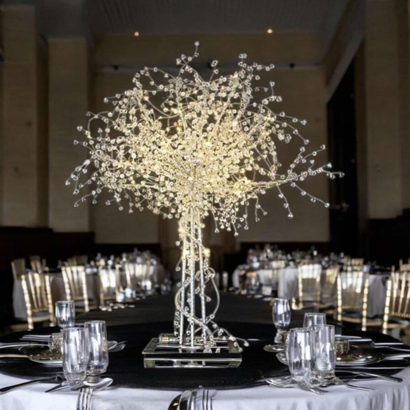 Lustre perle argenté et cristal à DEL - Élégante pièce maîtresse pour les mariages, les fêtes et les événements
