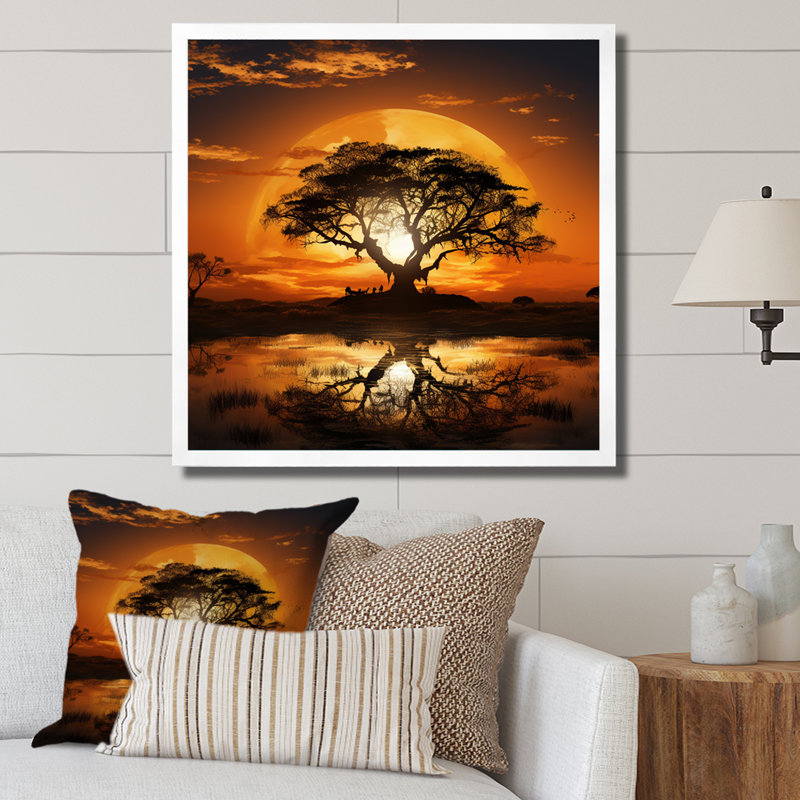 Arbre africain harmonieux 2 - art mural arbre, Blanc, H 30 po x l 30 po