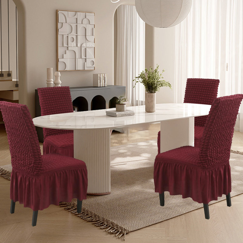 Housse pour chaise de salle à manger, housse extensible de chaise lavable avec jupe, ensemble de 4, Rouge