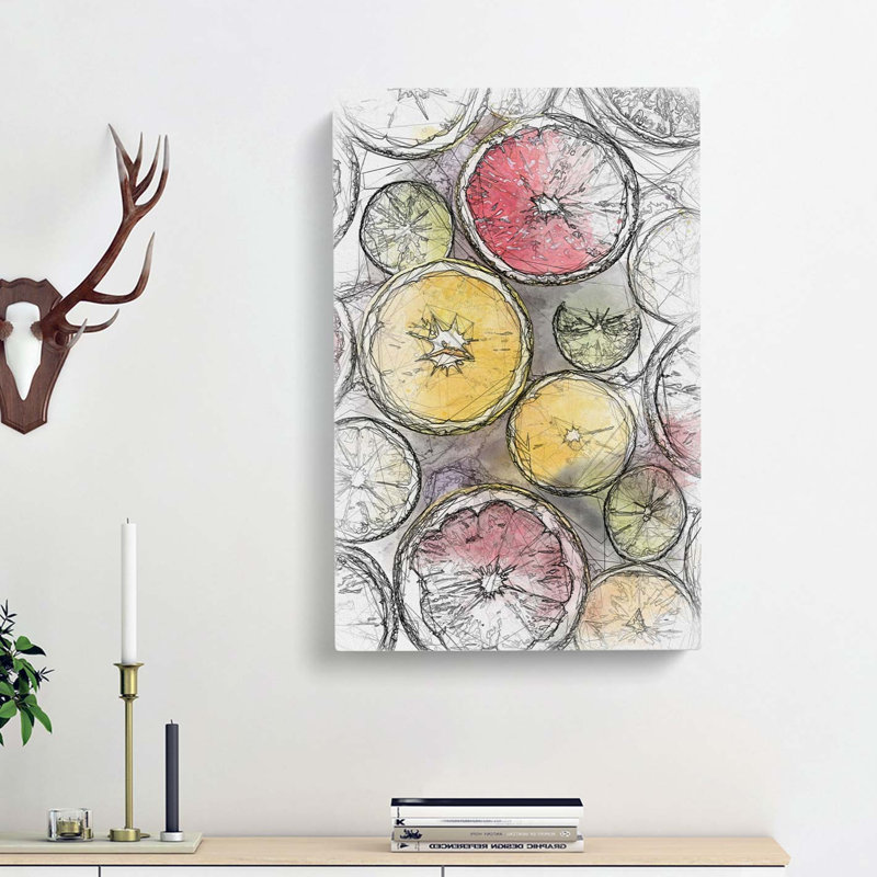 Sliced Citrus Fruits in Abstract - Wrapped Canvas Drawing - Wrapped Canvas, 76cm H x 50cm W x 3cm D