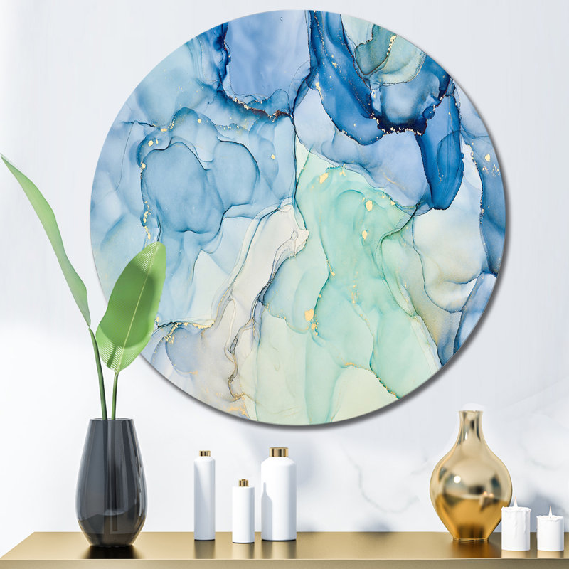 «Blue Luxury Abstract Fluid Art XXV», art mural moderne en métal, H 23 po x l 23 po x P 1 po