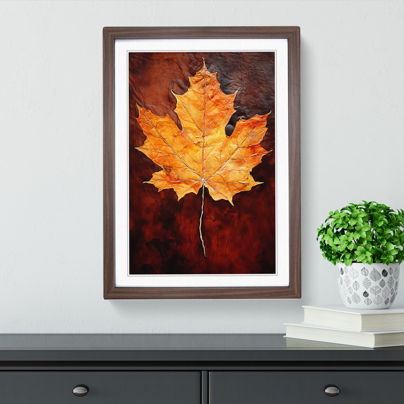 Leaf Gestural - Single Picture Frame Print on Wood, 64cm H x 46cm W x 2cm D, Walnut Framed