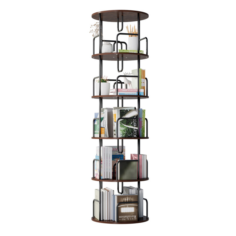 Rotating Bookshelf 5 Tier, Spinning Bookcase, Tall Narrow Bookcase Display Bookshelf, Small Space Rotating Bookshelf Tower For Bedroom, Living Room, Home, Office,Brown