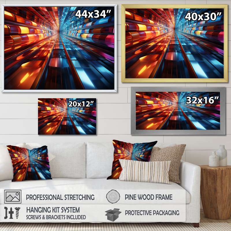 «Colorful Tunnel Abstract Dimensions Bold», impression sur toile, H 16 po x l 32 po x P 1 po, Cadre naturel flottant