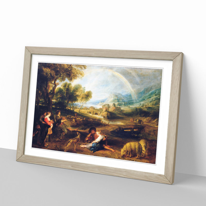 Landscape with a Rainbow by Peter Paul Rubens - Picture Frame Painting, 48cm H x 65cm W x 2cm D, Oak Framed