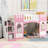 Twin Size Loft Bed In Pink With Space Storage Staircase And Sweet Decorative Window - Wood Compact Robust-1959619610