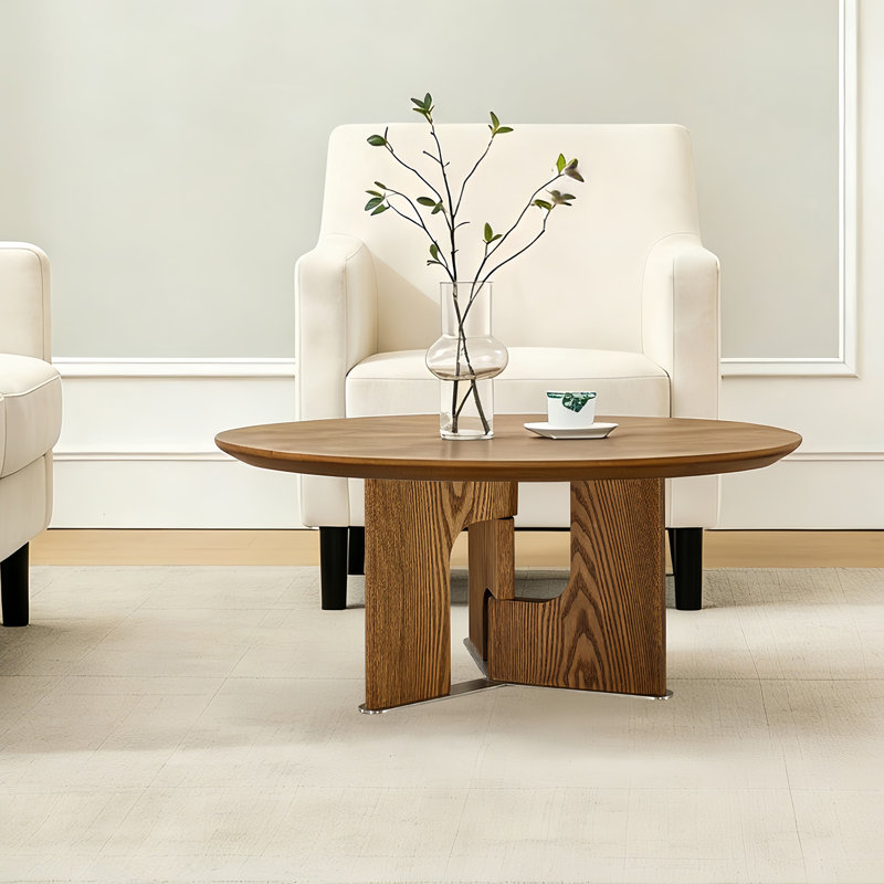 31.5" Farmhouse Solid Wood Coffee Table,Round Coffee Table For Living Room